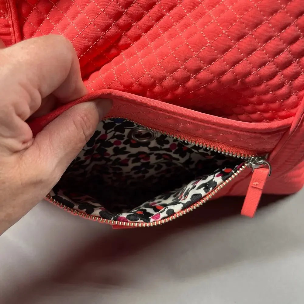 Vera Bradley Big Tote Bag Zip Top Quilted Coral Interior Pockets Bonus Clear Bag